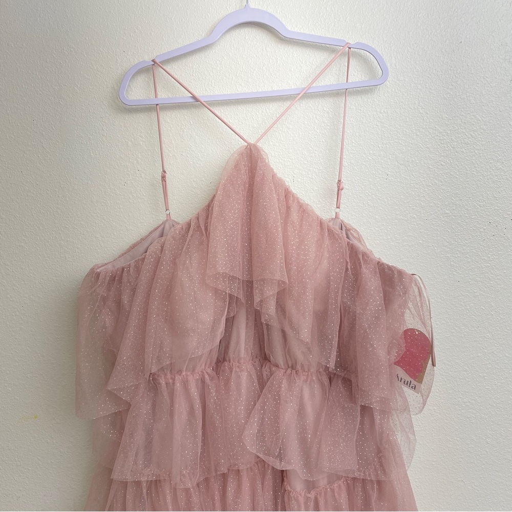 Arula Glitter Halter Tulle Tiered Maxi Dress NWT
